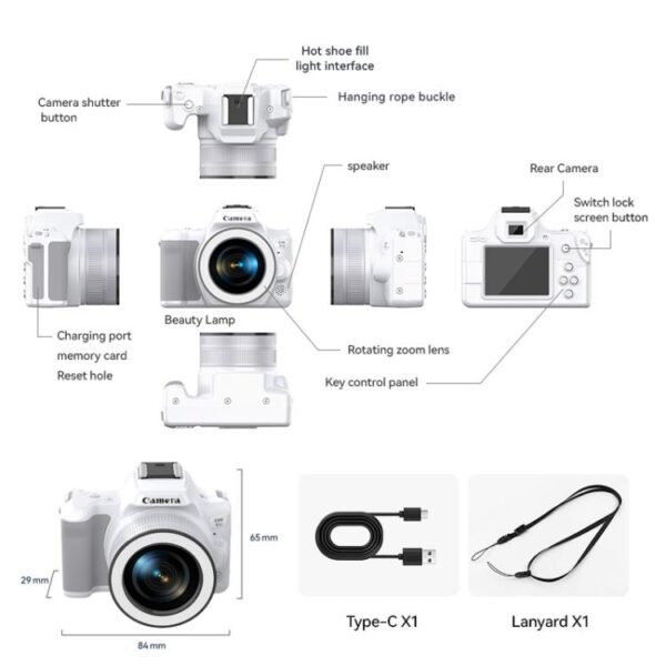 48 Million Pixel 2K Ultra HD Mini Digital Portable Camera, Black, White, White+Fill Light, Black+Fill Light - Image 3