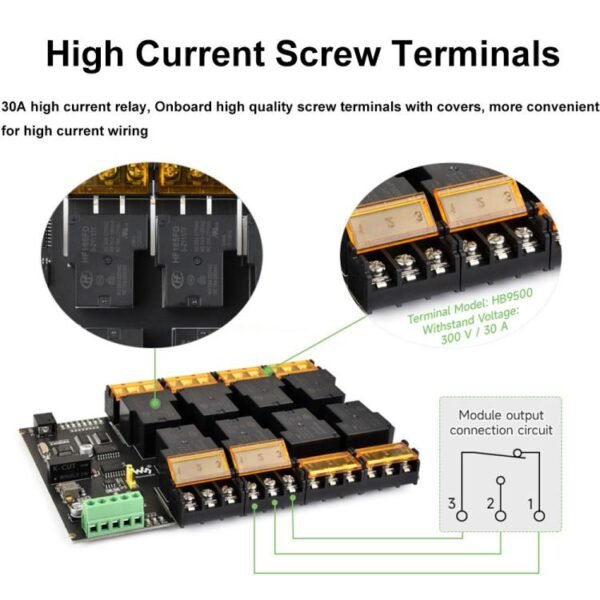 Waveshare Modbus RTU Protocol Rail-Mounted Case 8-Way RS485 30A High-Current Relay Module, 30459 - Image 4