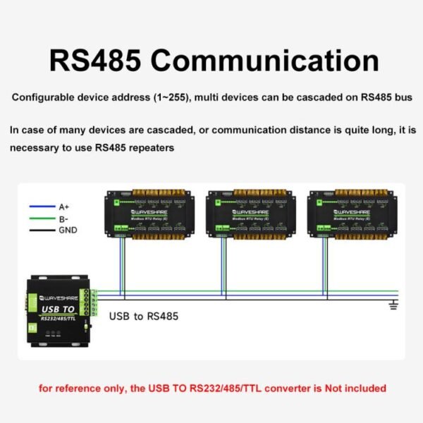 Waveshare Modbus RTU Protocol Rail-Mounted Case 8-Way RS485 30A High-Current Relay Module, 30459 - Image 7