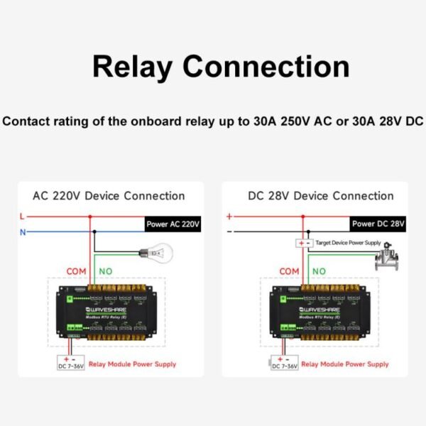 Waveshare Modbus RTU Protocol Rail-Mounted Case 8-Way RS485 30A High-Current Relay Module, 30459 - Image 8