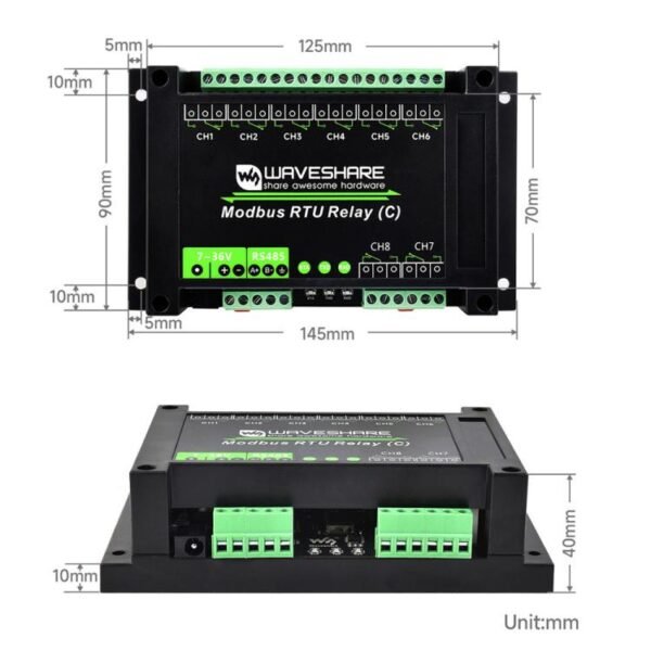 Waveshare Modbus RTU Protocol 8-Ch Latching Relay Module (C) With RS485 Interface, 30460 - Image 2