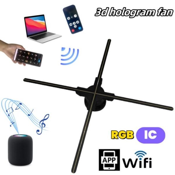 60cm 3D Holographic Fan with 1600x720 Resolution & 720 LEDs  WiFi/APP DIY Content Control, US Plug, EU Plug, UK Plug, AU Plug - Image 3